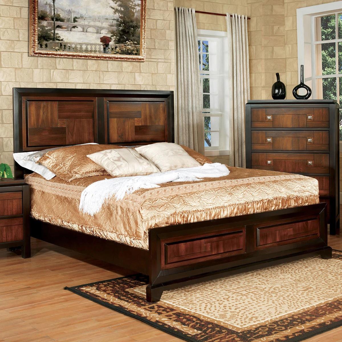 

    
Transitional Acacia & Walnut Solid Wood Queen Bedroom Set 5pcs Furniture of America CM7152-Q Patra
