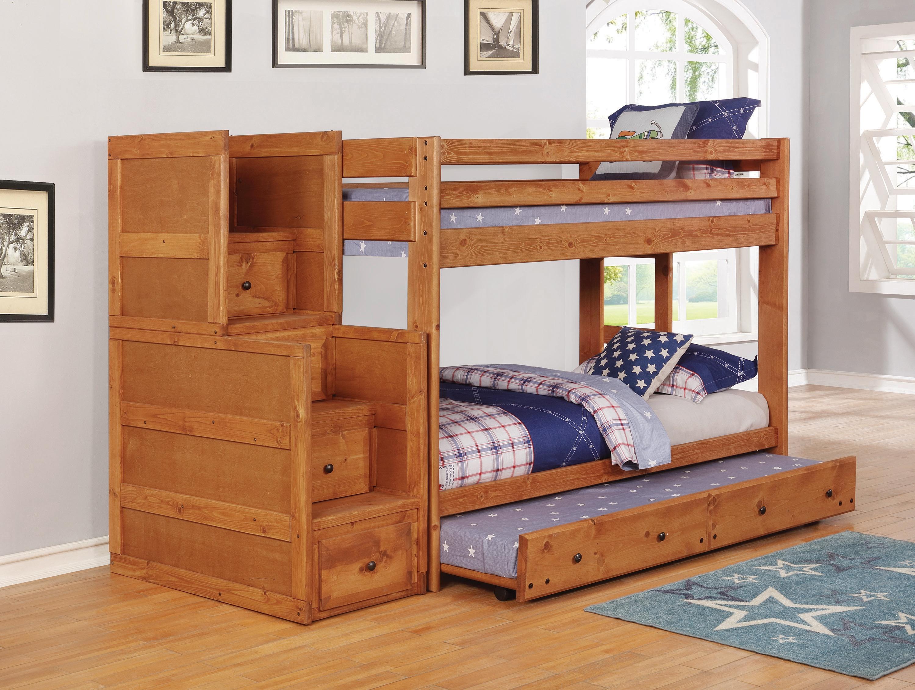 

    
460243 Transitional Amber Solid Ponderosa Pine Twin/Twin Bunk Bed Coaster 460243 Wrangle Hill
