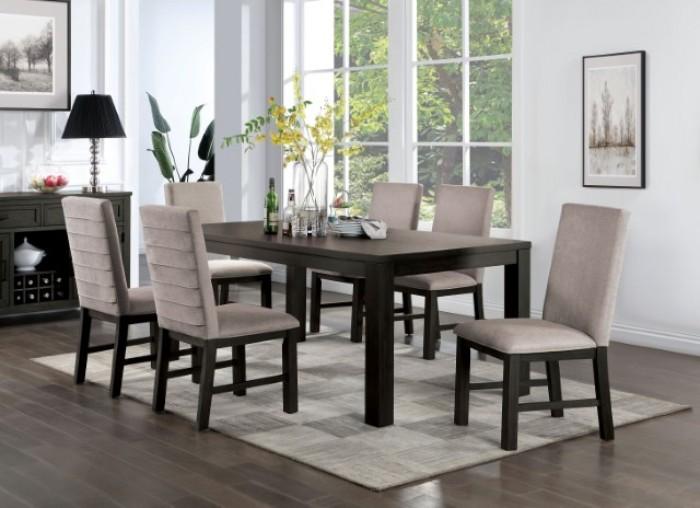 Transitional Dining Room Set Umbria Dining Room Set 7PCS CM3252BK-T-7PCS CM3252BK-T-7PCS in Antique Black, Gray Fabric