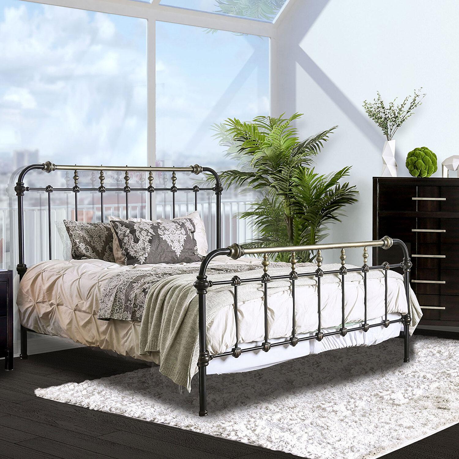 Transitional Metal Bed CM7733-F Riana CM7733-F in Antique Black 