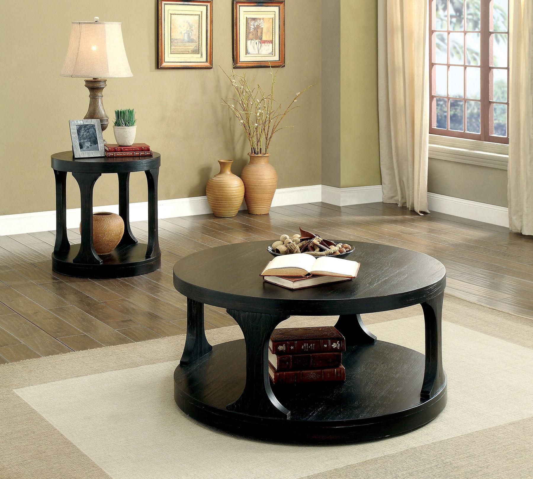 

    
Transitional Antique Black Solid Wood Coffee Table Set 3pcs Furniture of America Carrie
