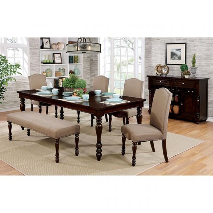 

    
Transitional Antique Cherry & Beige Solid Wood Dining Room Set 6pcs Furniture of America Hurdsfield
