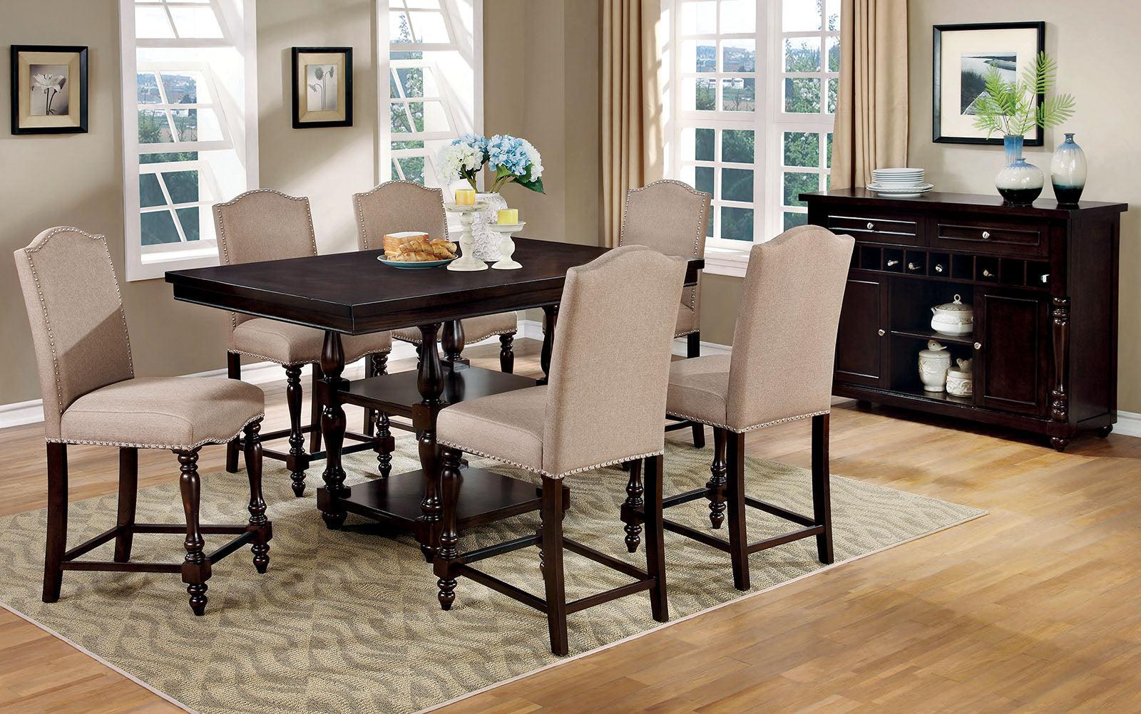 

    
Transitional Antique Cherry Solid Wood Counter Height Table Set 8pcs Furniture of America Hurdsfield
