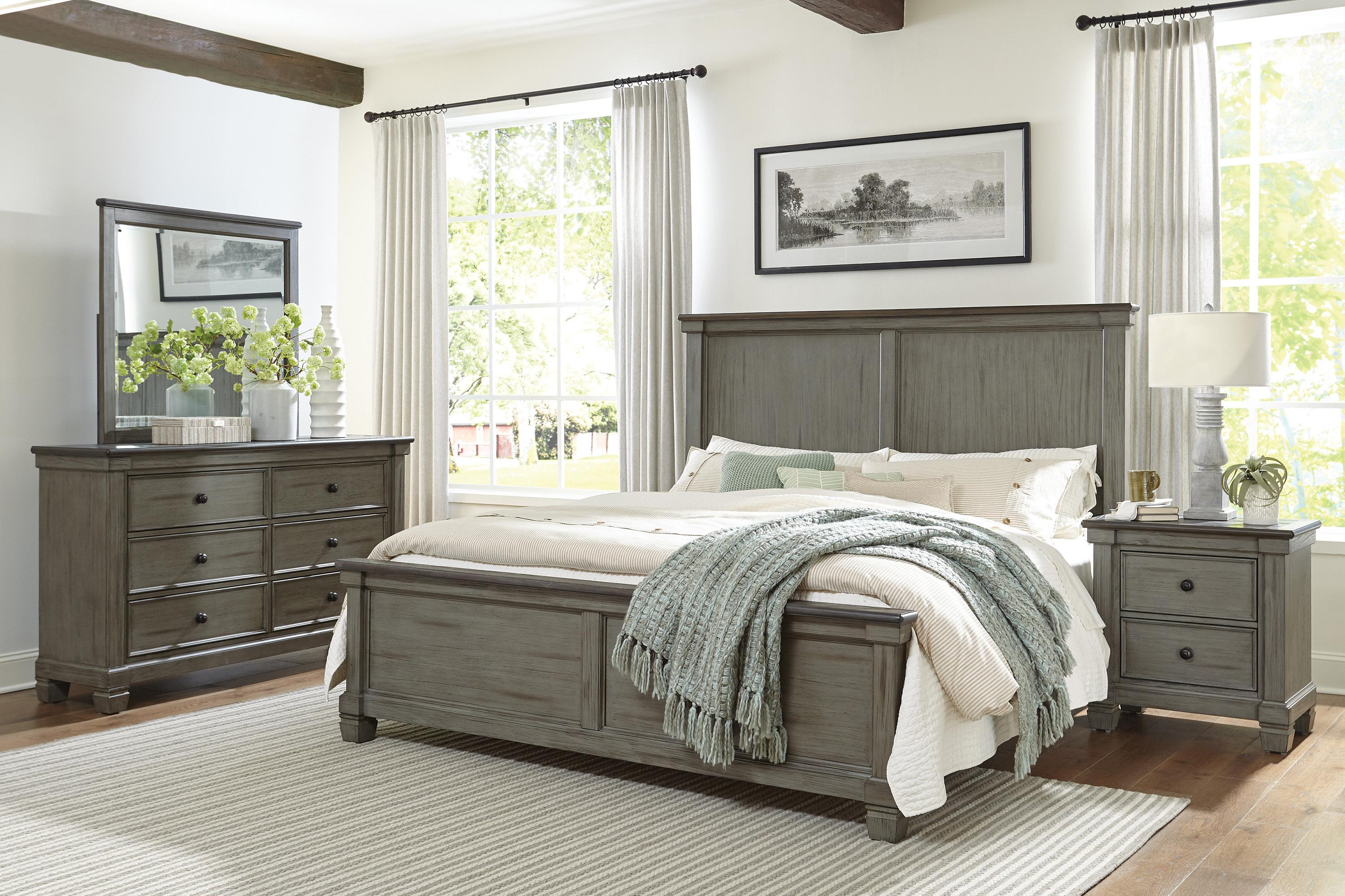 

    
Transitional Antique Gray & Coffee Wood King Bedroom Set 5pcs Homelegance 1626GYK-1EK* Weaver
