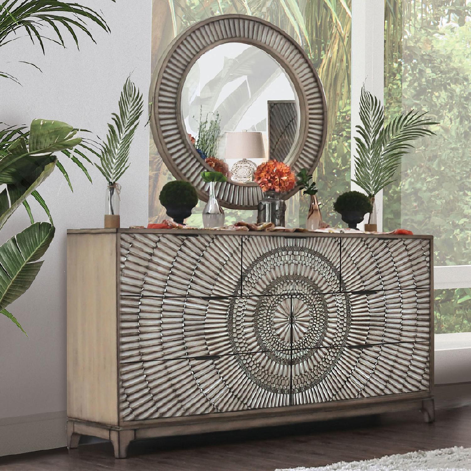 

    
Transitional Antique Gray Solid Wood Dresser w/Mirror Furniture of America CM7521D*M Kamalah
