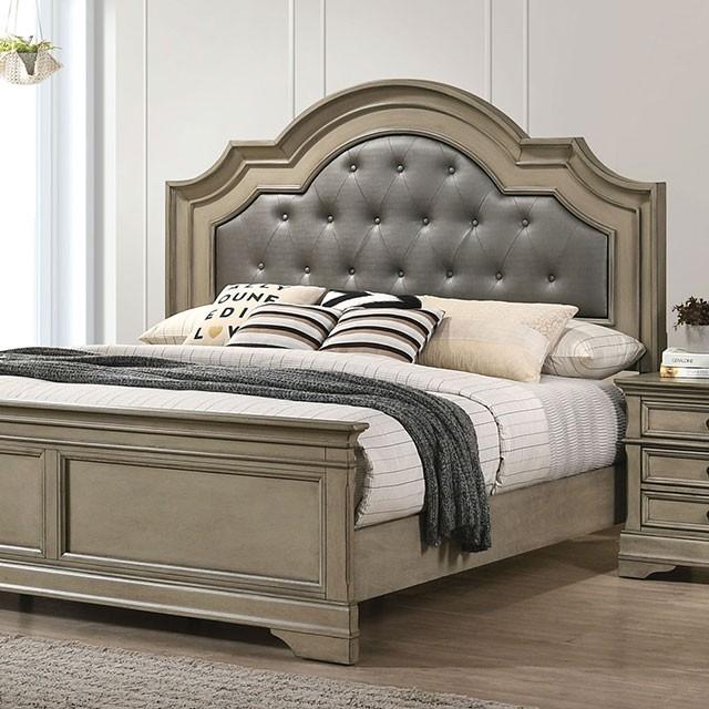 Transitional Panel Bed CM7181-Q Lasthenia CM7181-Q in Warm Gray Leatherette