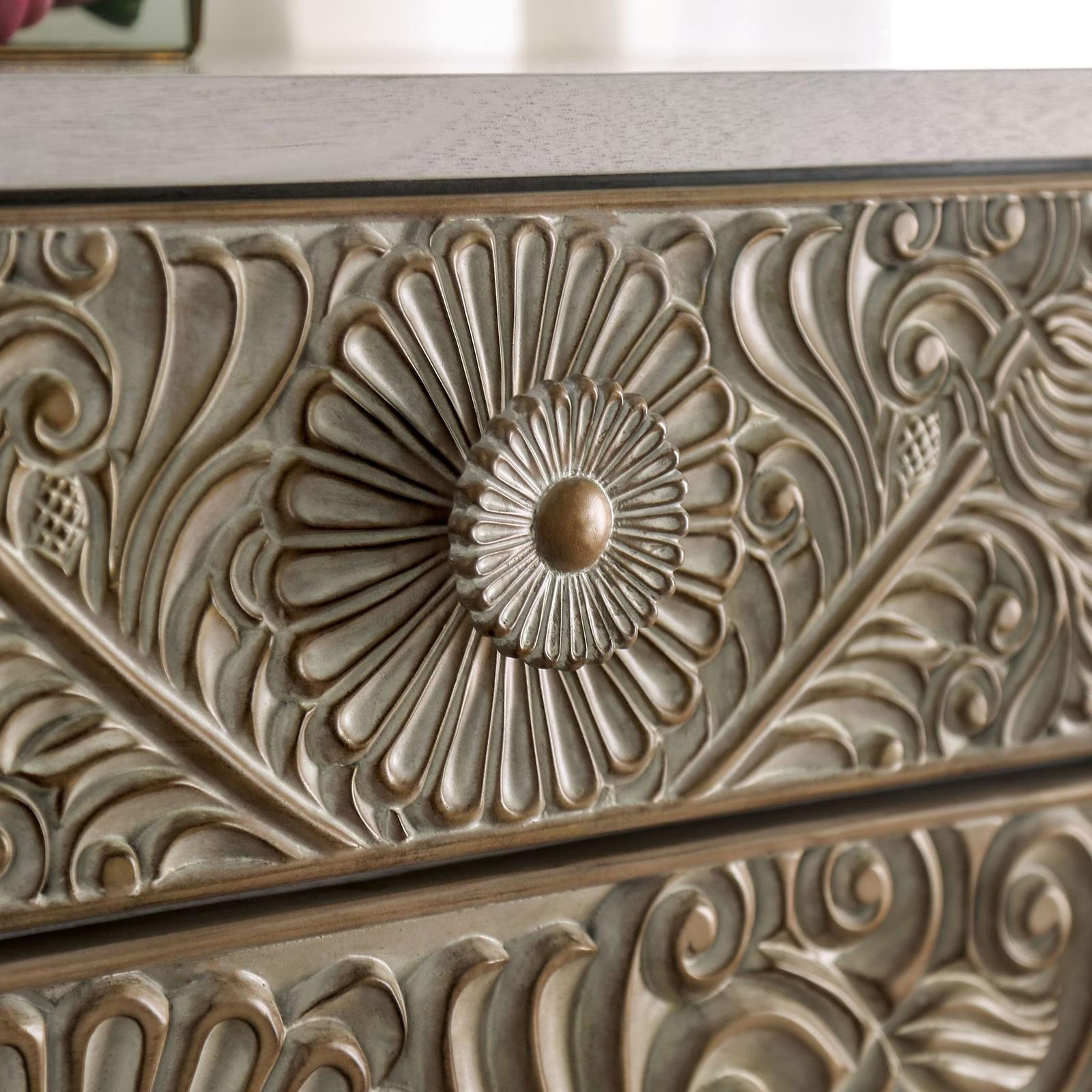 

    
Transitional Antique White & Beige Solid Wood Dresser w/Mirror Furniture of America FOA7882D*M Jakarta
