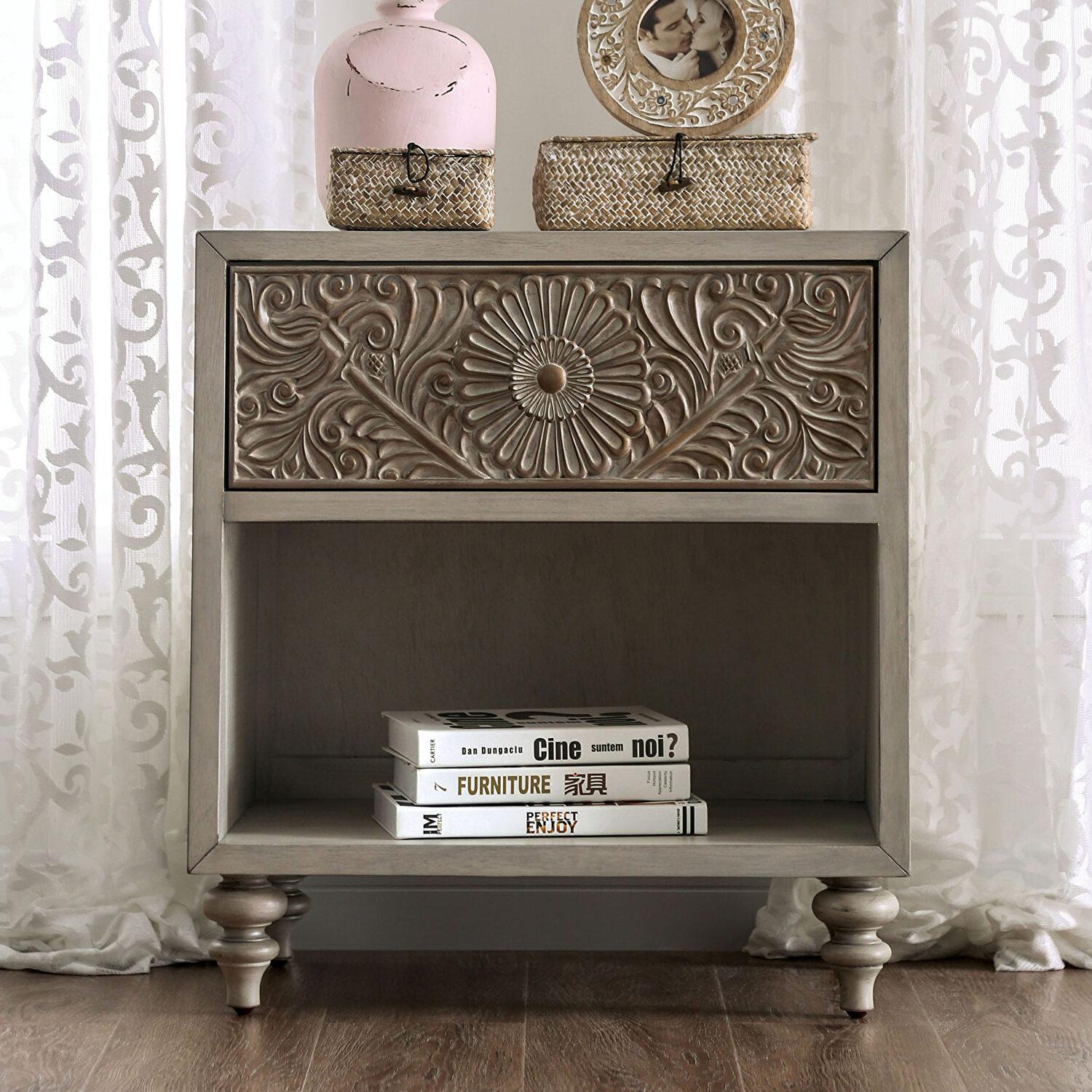 

    
Transitional Antique White & Beige Solid Wood Nightstand Furniture of America FOA7882N Jakarta
