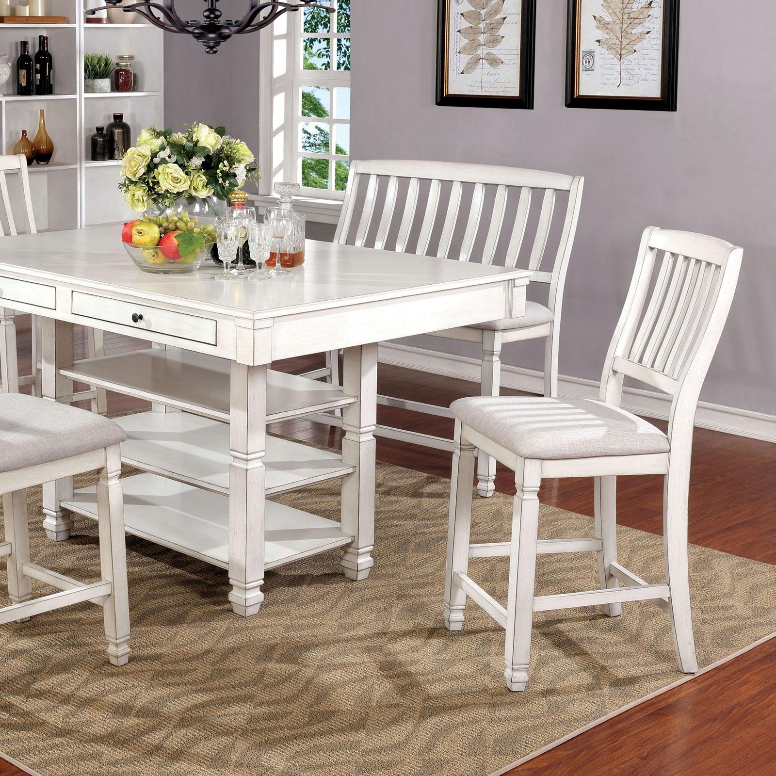 

    
Transitional Antique White Counter Height Table Set 6pcs Furniture of America Kaliyah
