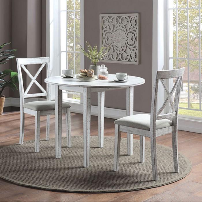 Transitional Dining Table Set CM3477WH-RT-3PK Jaelynn CM3477WH-RT-3PK in Antique White Fabric