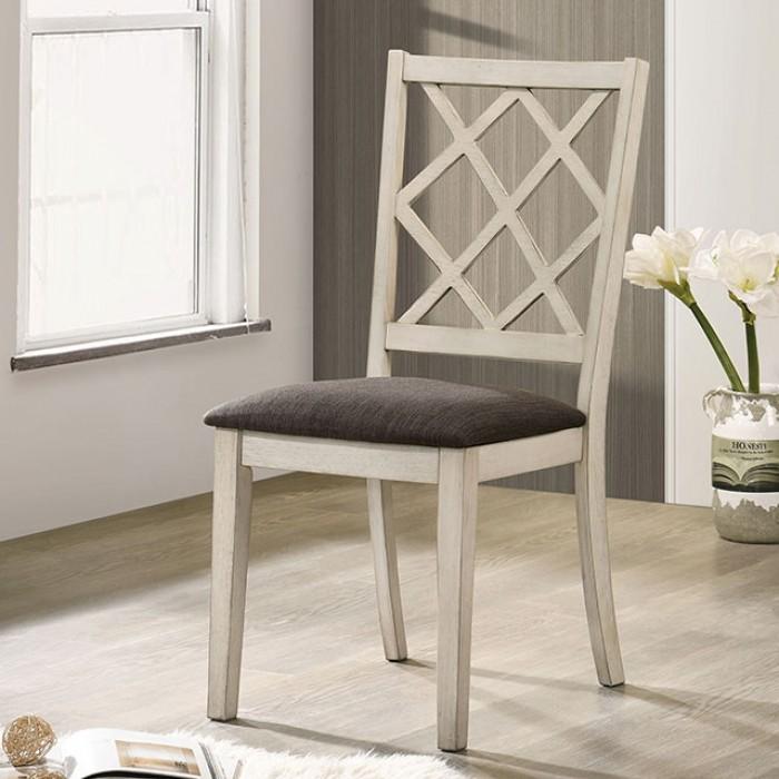 Transitional Dining Chair Set CM3491SC-2PK Haleigh CM3491SC-2PK in Antique White Fabric