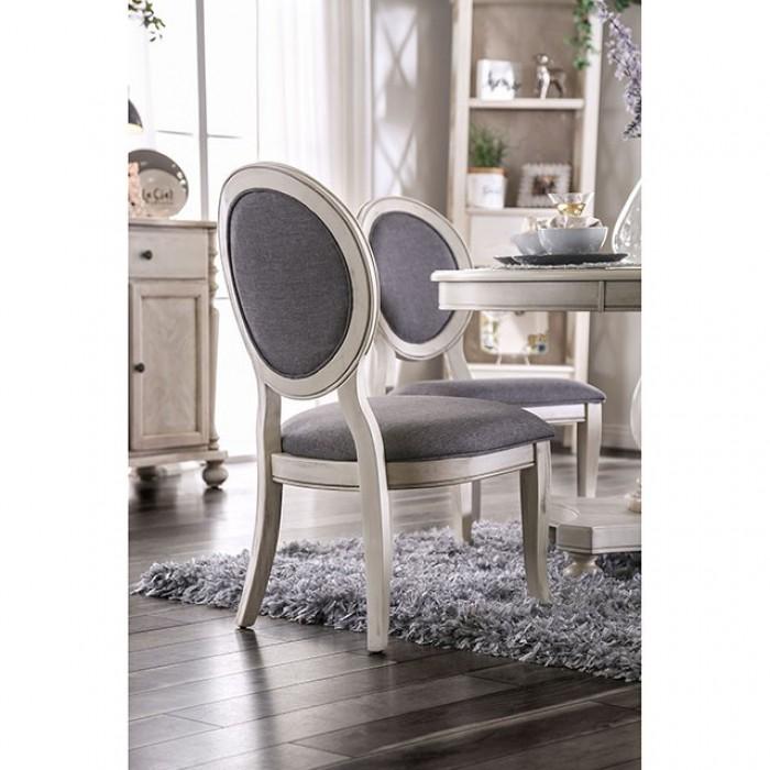

    
Transitional Antique White & Gray Side Chairs Set 2pcs Furniture of America CM3872WH-SC-2PK Kathryn
