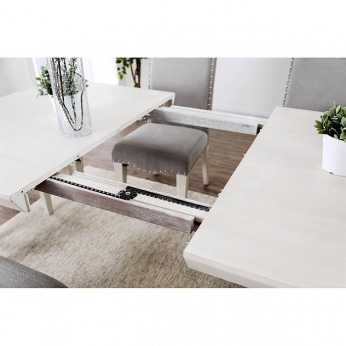 

                    
Furniture of America CM3630T-Set-5 Daniella Dining Room Set Antique White/Gray Fabric Purchase 
