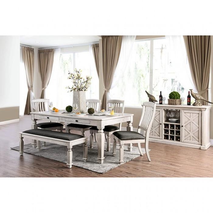 

    
Transitional Antique White & Gray Solid Wood Dining Room Set 5pcs Furniture of America Georgia
