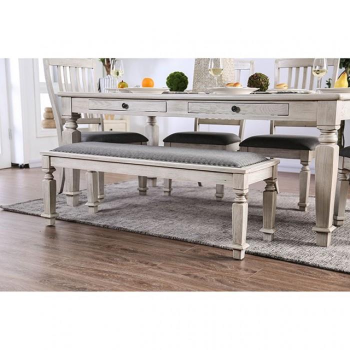 

    
Transitional Antique White & Gray Solid Wood Dining Room Set 7pcs w/Server Furniture of America Georgia
