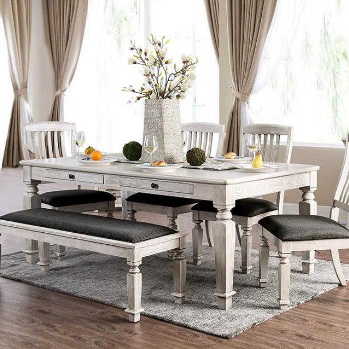 

    
Transitional Antique White & Gray Solid Wood Dining Room Set 7pcs Furniture of America Georgia
