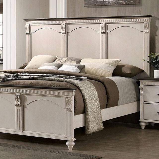 

    
Transitional Antique White Solid Wood CAL Bed Furniture of America CM7182 Agathon
