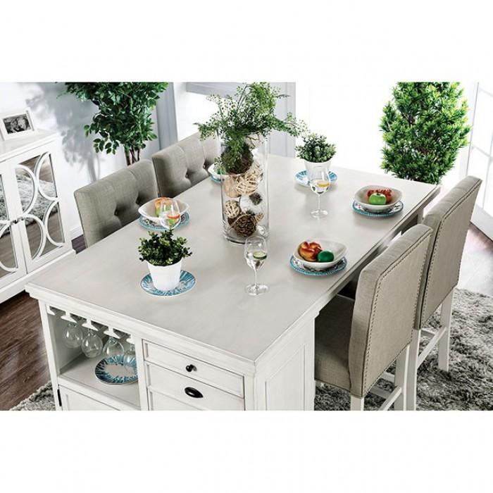 

    
Transitional Antique White Solid Wood Counter Height Dining Set 5pcs Furniture of America Sutton
