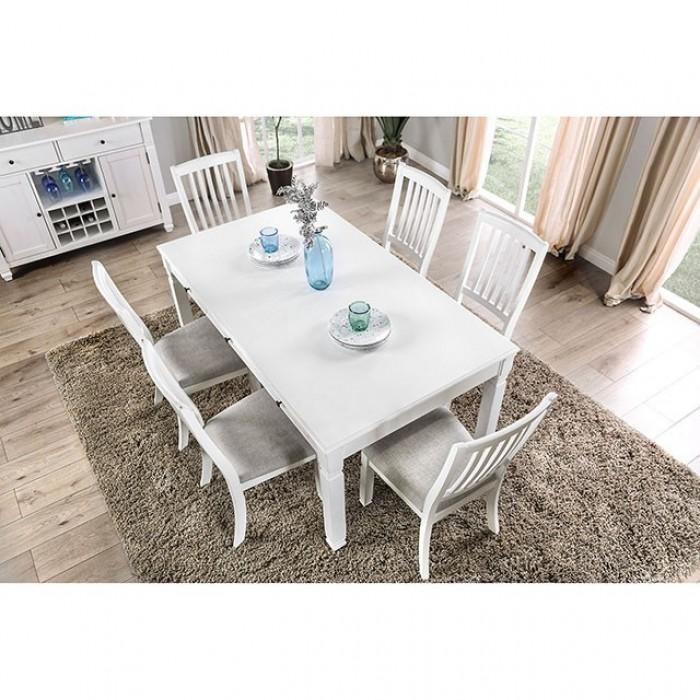 

    
CM3194T-5PC Transitional Antique White Solid Wood Dining Room Set 5pcs Furniture of America Kaliyah
