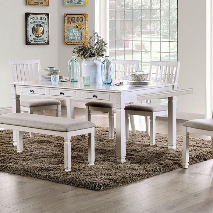 

    
Transitional Antique White Solid Wood Dining Table Furniture of America CM3194T Kaliyah

