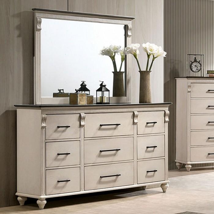 

    
Transitional Antique White Solid Wood Dresser w/Mirror Furniture of America CM7182D Agathon
