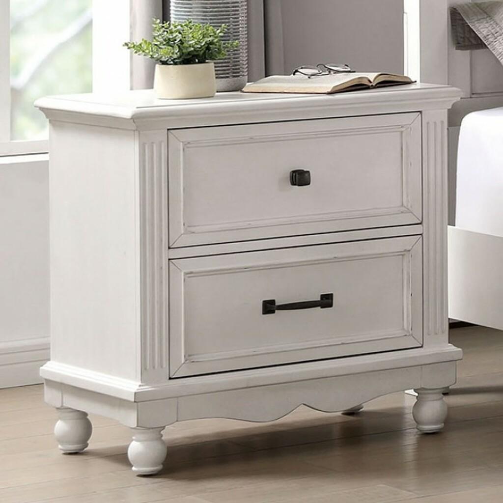 

    
Transitional Antique White Solid Wood Nightstand Furniture of America CM7184N Georgette
