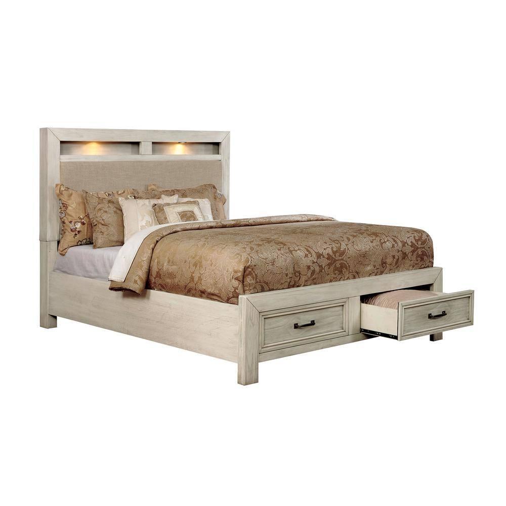Transitional Storage Bed CM7365WH-Q Tywyn CM7365WH-Q in Antique White Fabric