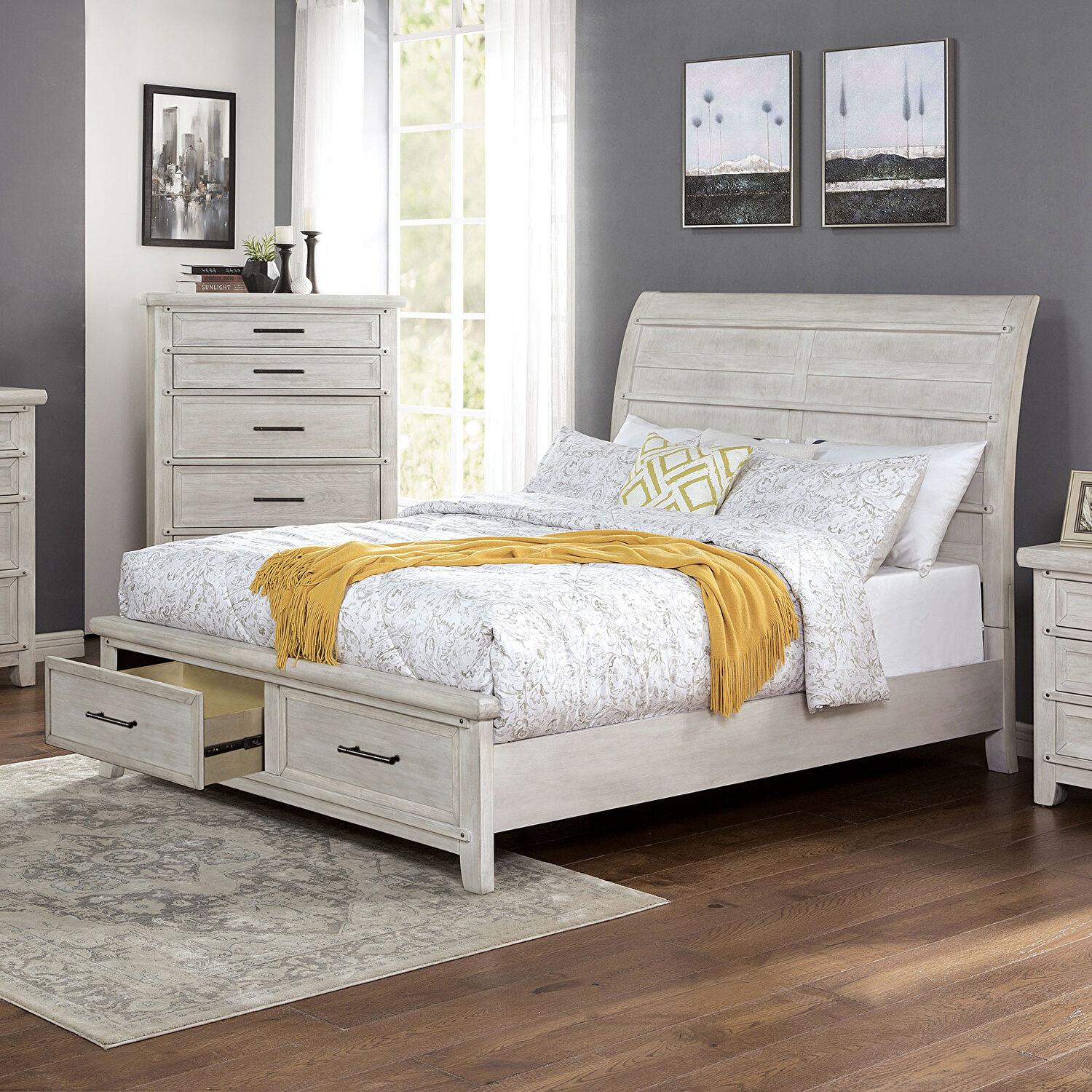 Transitional Storage Bed FOA7924-Q Shawnette FOA7924-Q in Antique White 