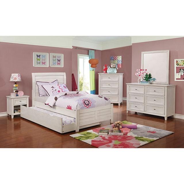

    
Transitional Antique White Solid Wood Twin Panel Bedroom Set 4PCS Furniture of America Brogan CM7517WH-T-4PCS
