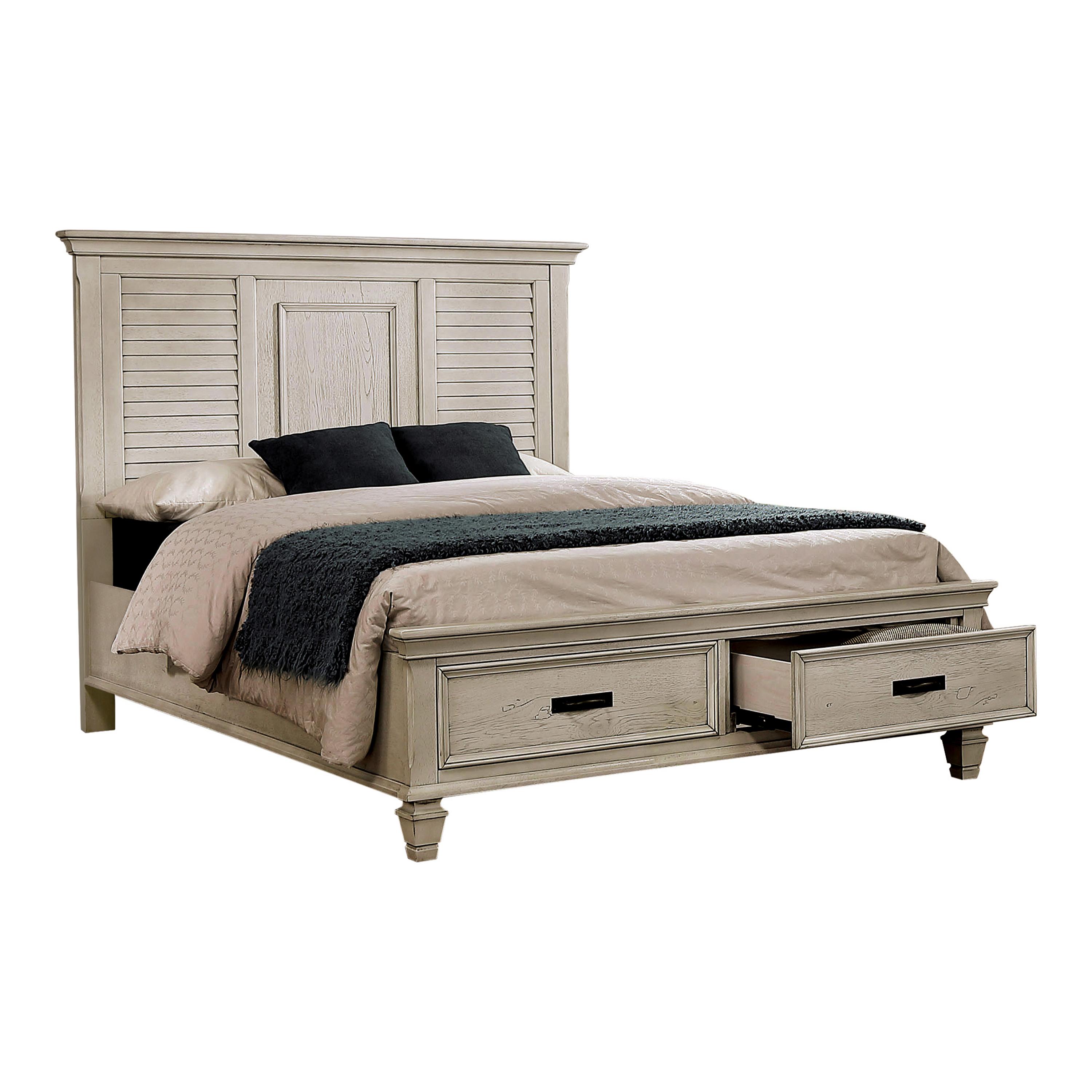

    
Transitional Antique White Wood CAL Bedroom Set 3pcs Coaster 205330KW Franco
