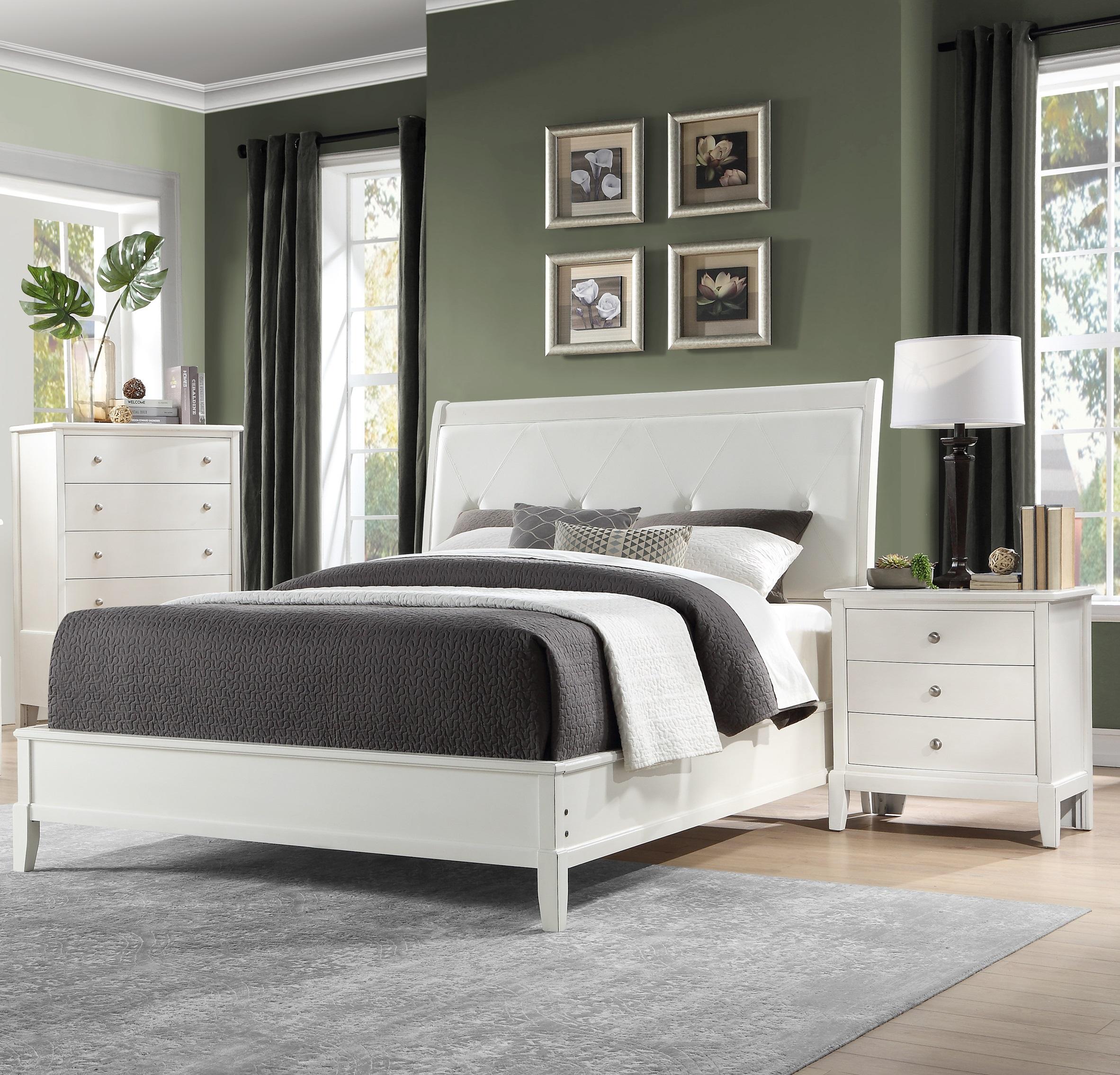 Transitional Bedroom Set 1730KWW-1CK-3PC Cotterill 1730KWW-1CK-3PC in Antique White Faux Leather