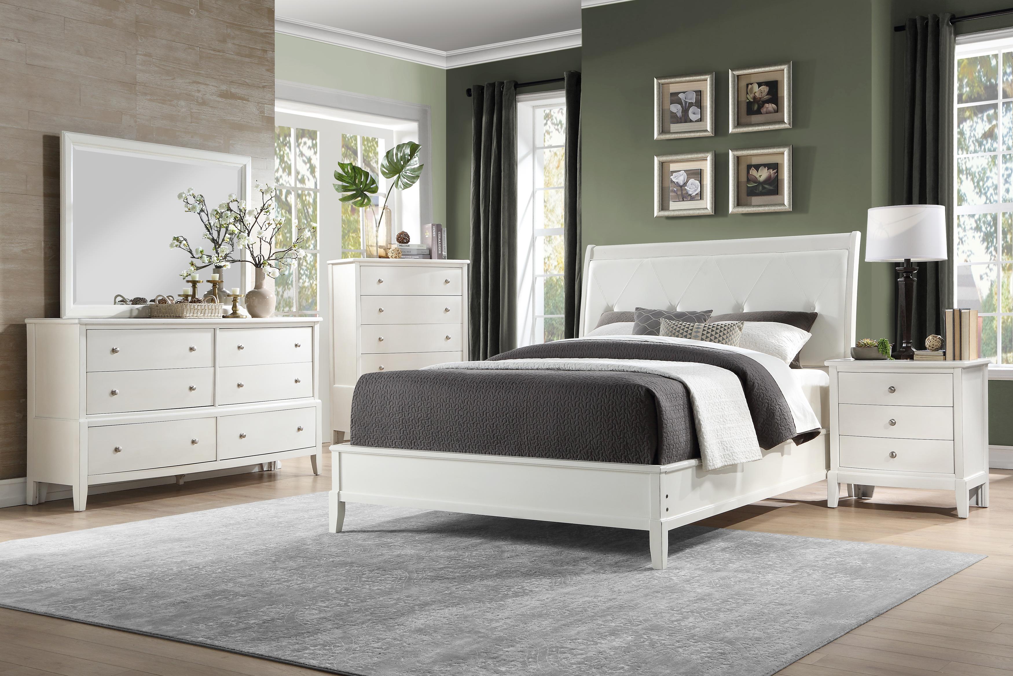 Transitional Bedroom Set 1730KWW-1CK-5PC Cotterill 1730KWW-1CK-5PC in Antique White Faux Leather