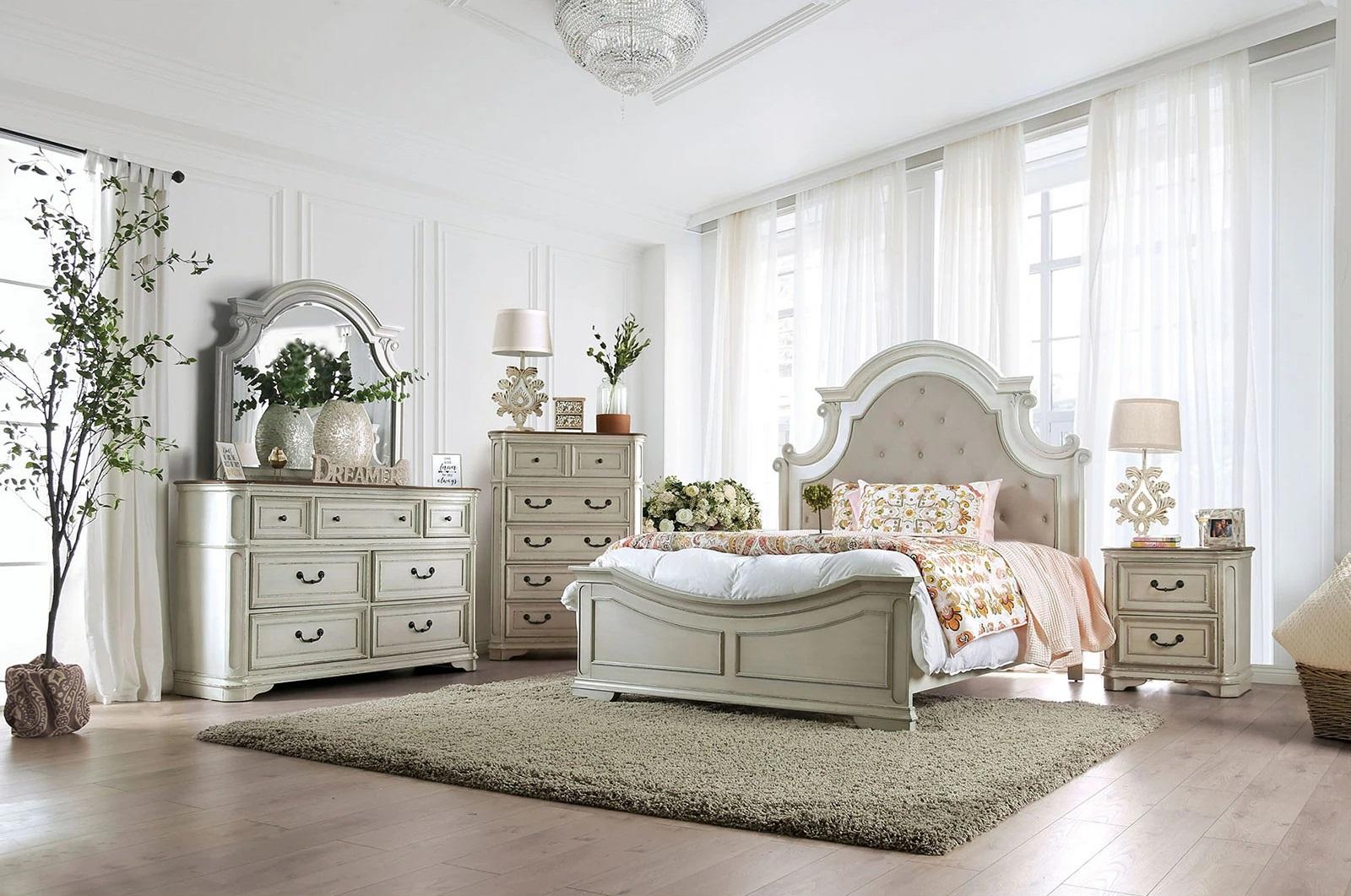 

    
Transitional Antique Whitewash Solid Wood CAL Bedroom Set 6pcs Furniture of America CM7561 Pembroke
