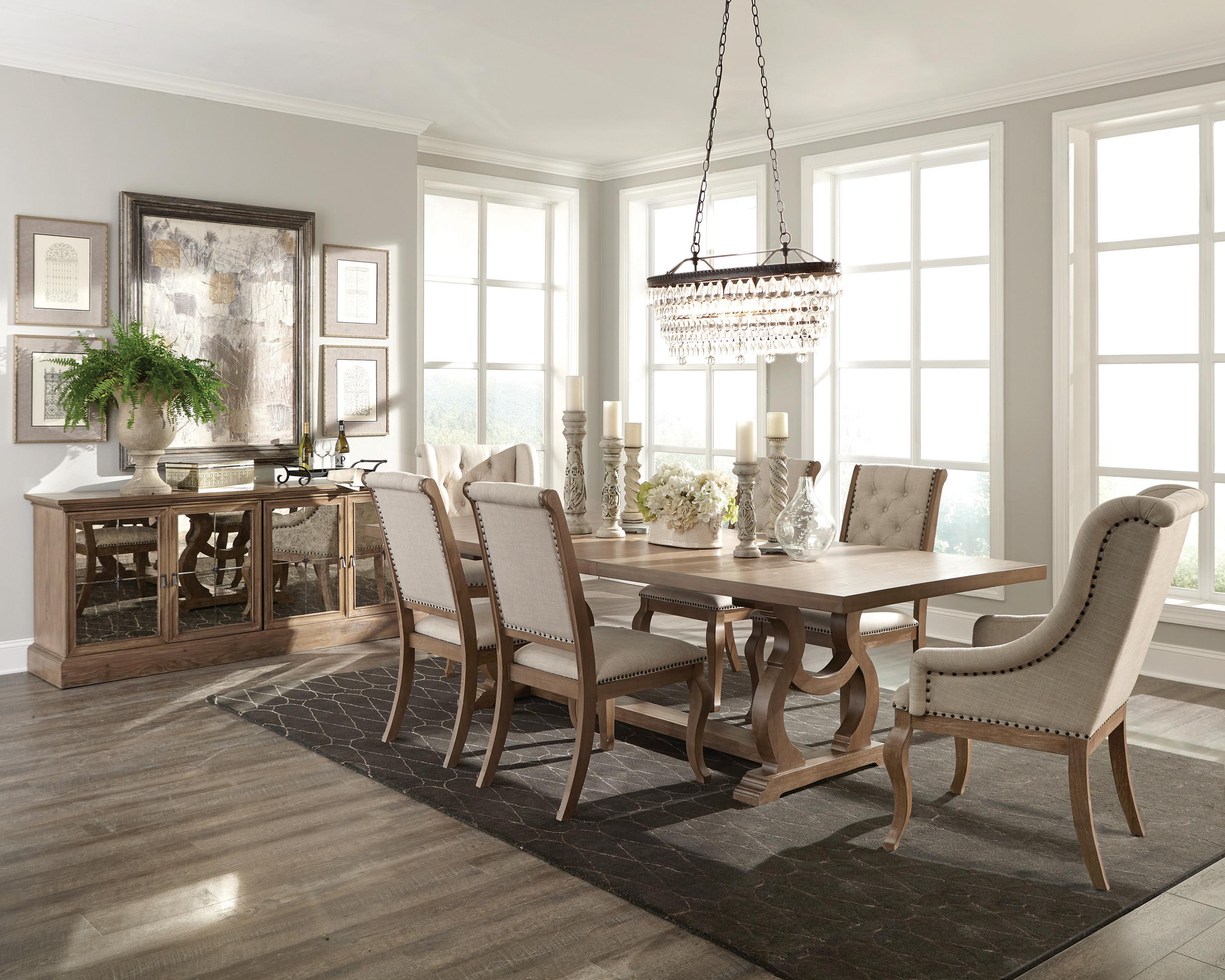 Transitional Dining Room Set 110291-S5 Brockway 110291-S5 in Brown Fabric