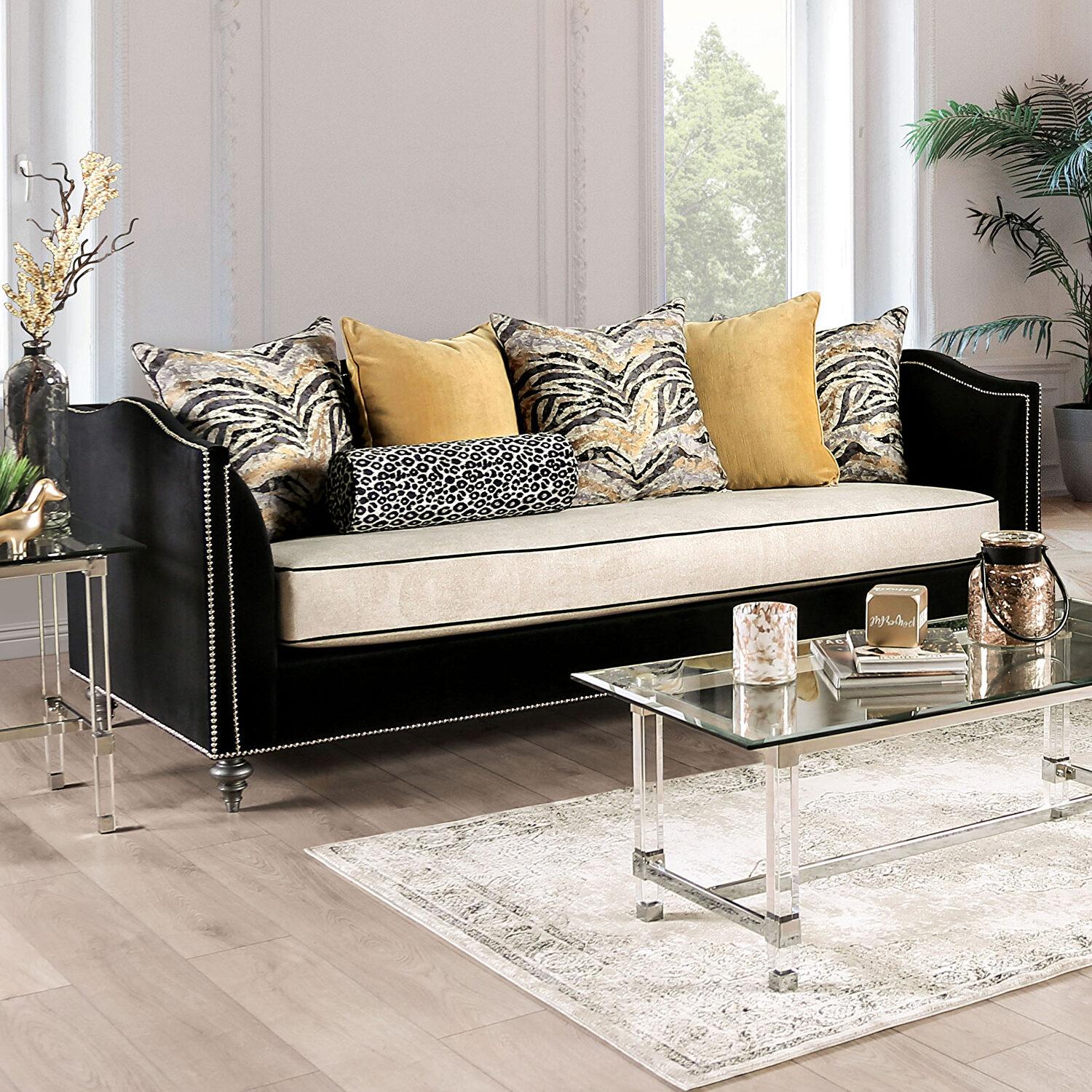 

    
Transitional Beige & Black Microfiber Sofa and Loveseat Furniture of America Maya
