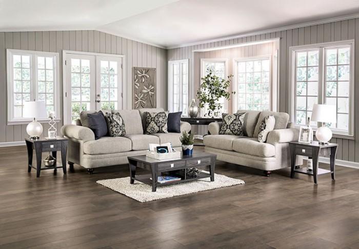 Transitional Sofa and Loveseat Set SM6442-SF-2PC Miramar SM6442-SF-2PC in Charcoal, Beige Chenille
