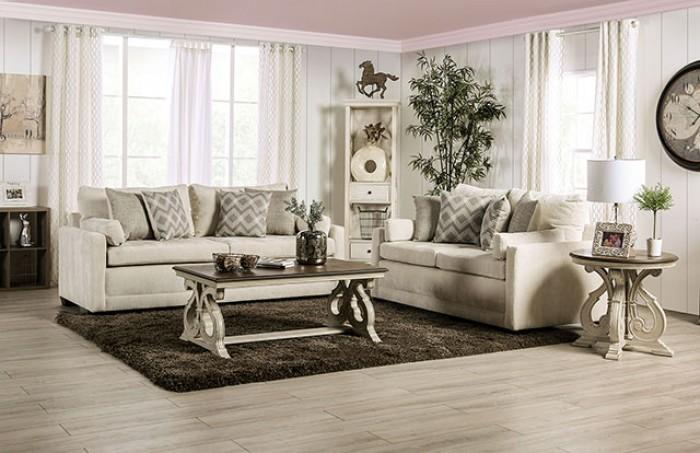Transitional Sofa and Loveseat Set SM7753-SF-2PC Burgess SM7753-SF-2PC in Beige Chenille
