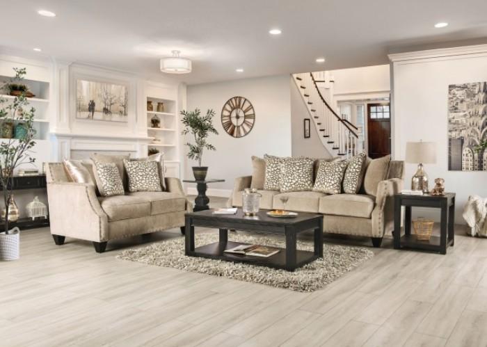

    
Transitional Beige Chenille Sofa and Loveseat Furniture of America Hendon
