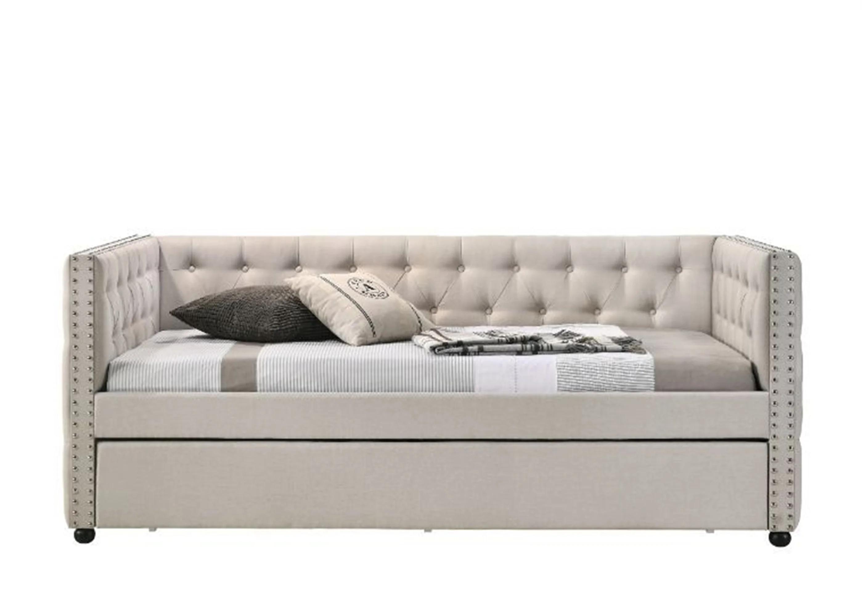 Transitional Daybed w/ trundle Romona 39445 in Beige Fabric