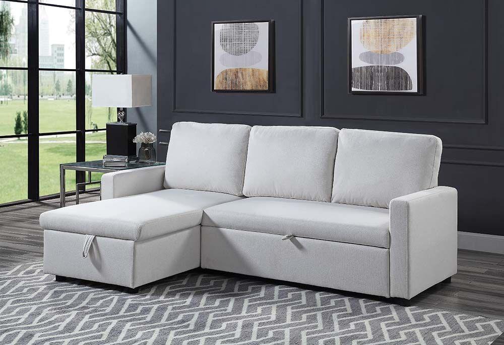 Transitional, Simple Sectional Sofa Hiltons LV00971 in White Fabric