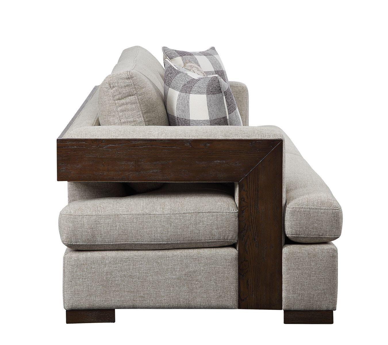 

    
 Photo  Transitional Beige Fabric & Walnut Sofa + Loveseat + Chair by Acme Niamey 54850-3pcs
