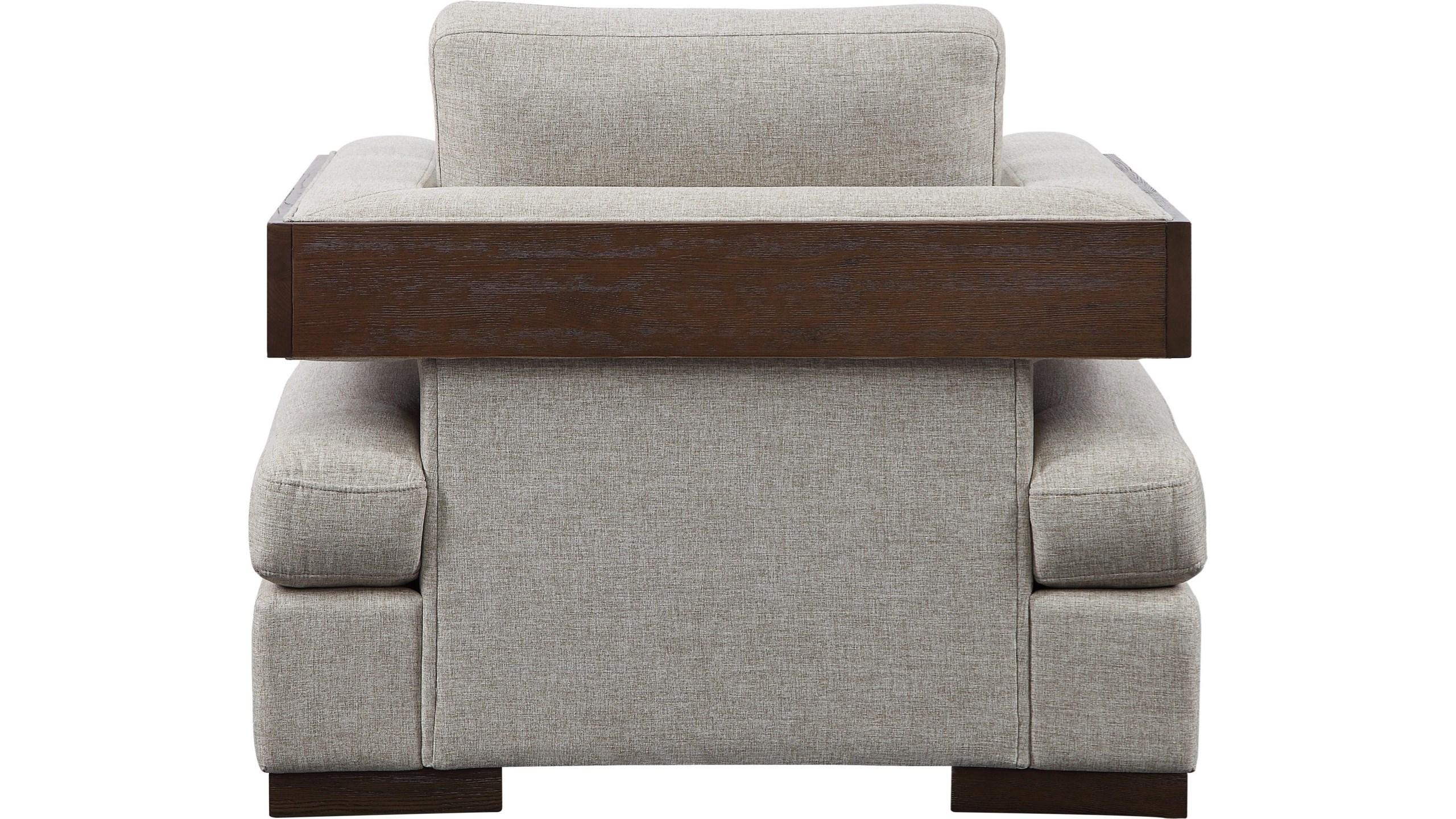

    
 Shop  Transitional Beige Fabric & Walnut Sofa + Loveseat + Chair by Acme Niamey 54850-3pcs
