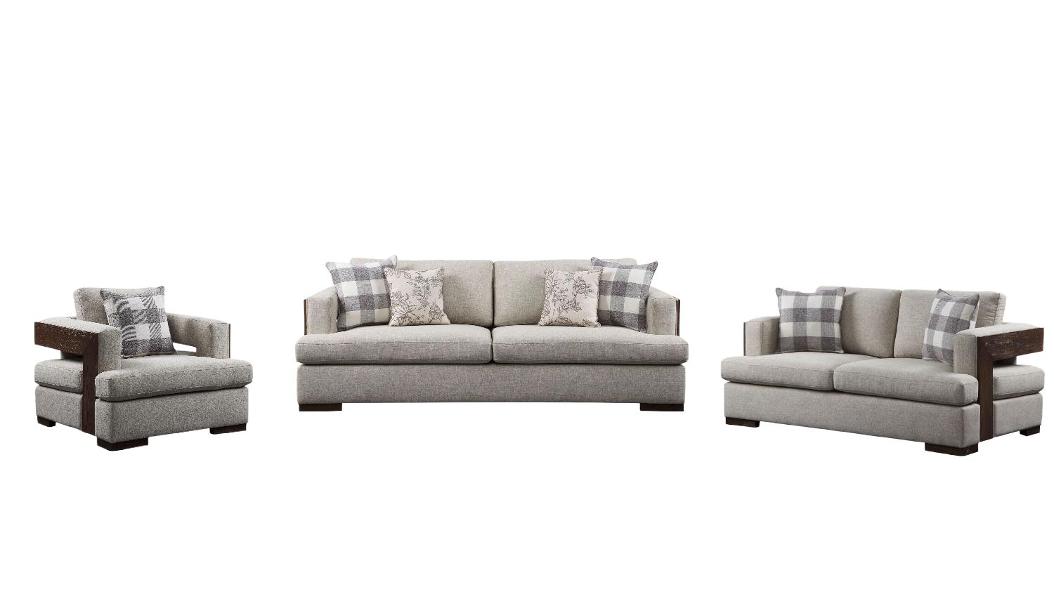 Transitional Sofa Loveseat and Chair Set Niamey 54850-3pcs in Beige Fabric
