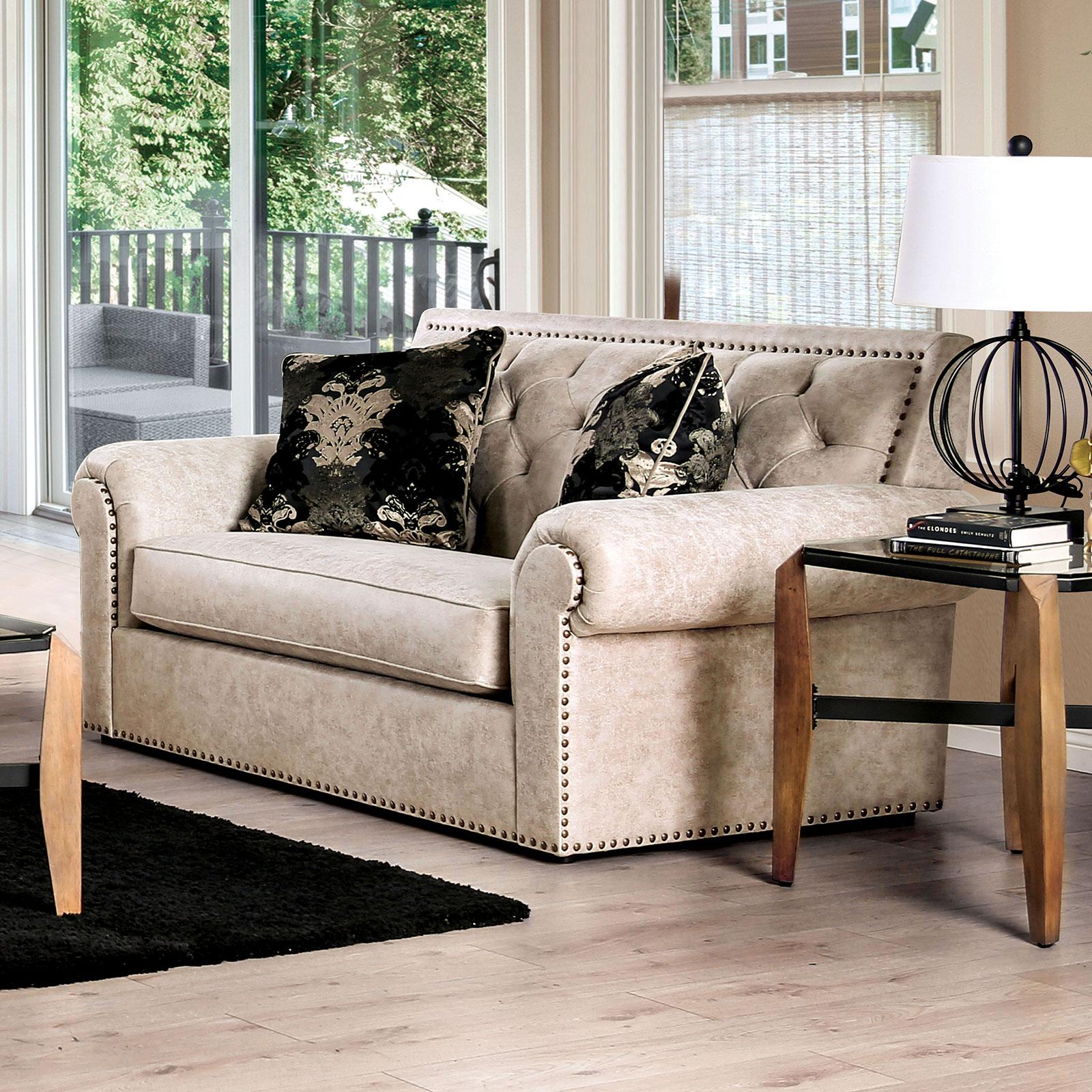 Transitional Loveseat PARSHALL SM2272-LV SM2272-LV in Beige Faux Leather