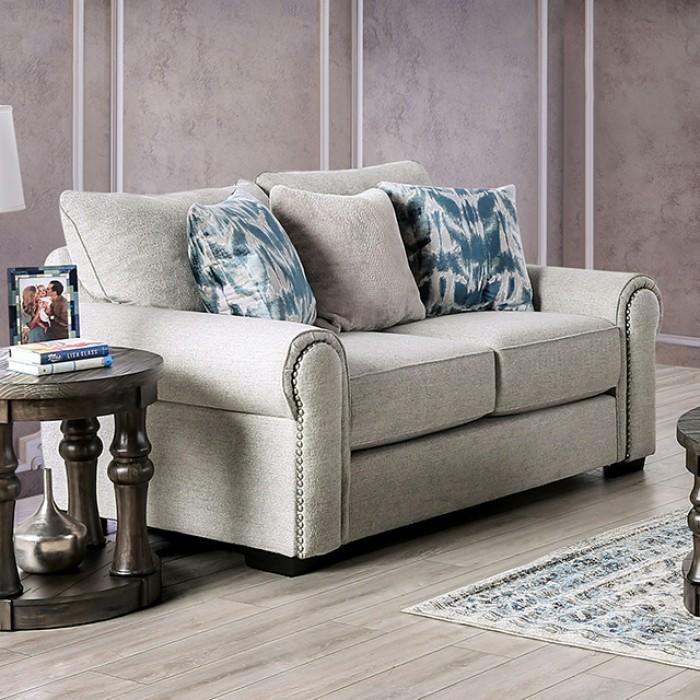 

    
Transitional Beige Linen-like Fabric Loveseat Furniture of America SM1215-LV Laredo
