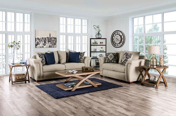 

    
Transitional Beige & Navy Linen-like Fabric Sofa and Loveseat Furniture of America Belsize
