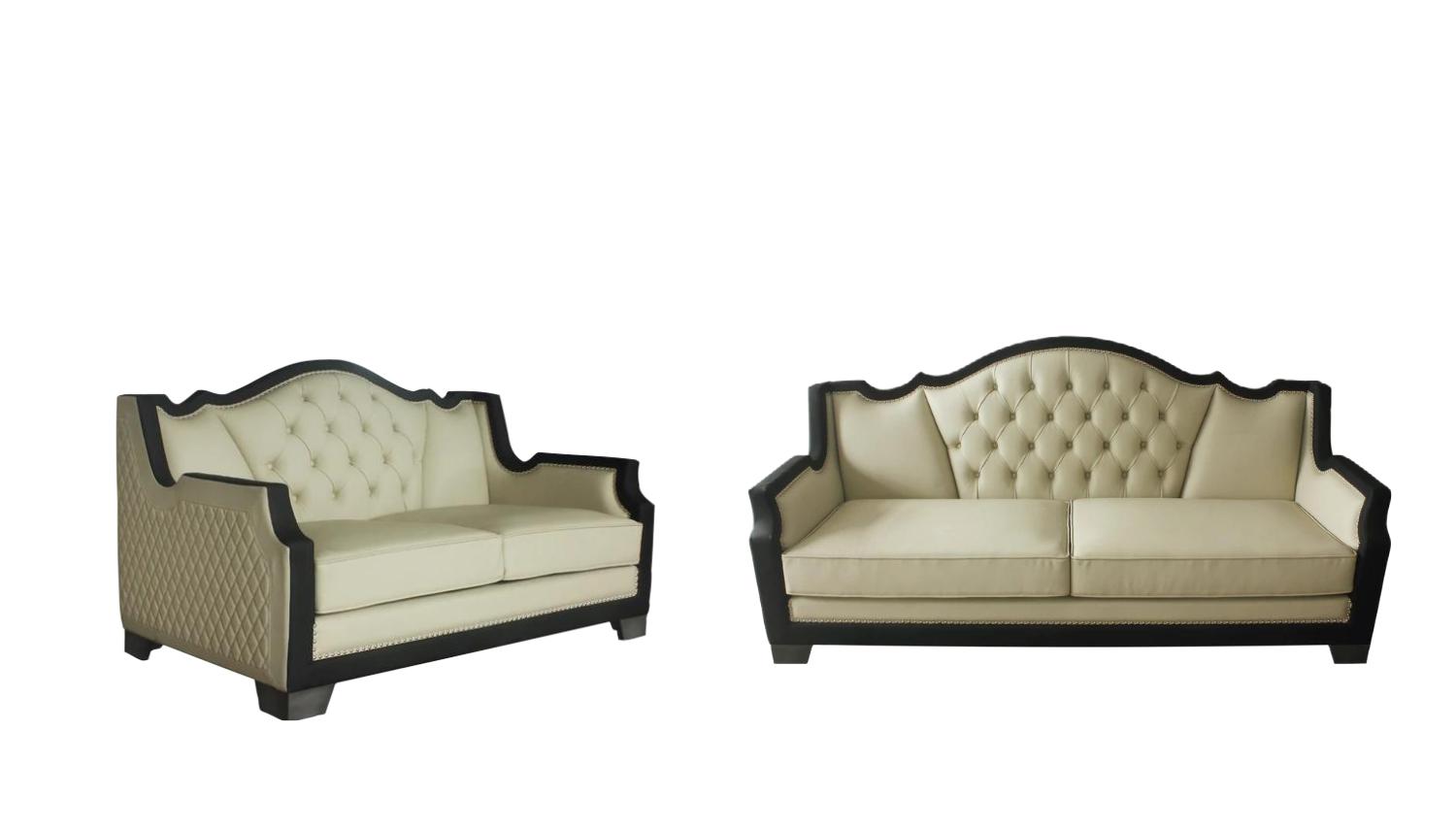 Transitional Sofa Loveseat and Chair Set House Beatrice 58810-3pcs in Beige PU