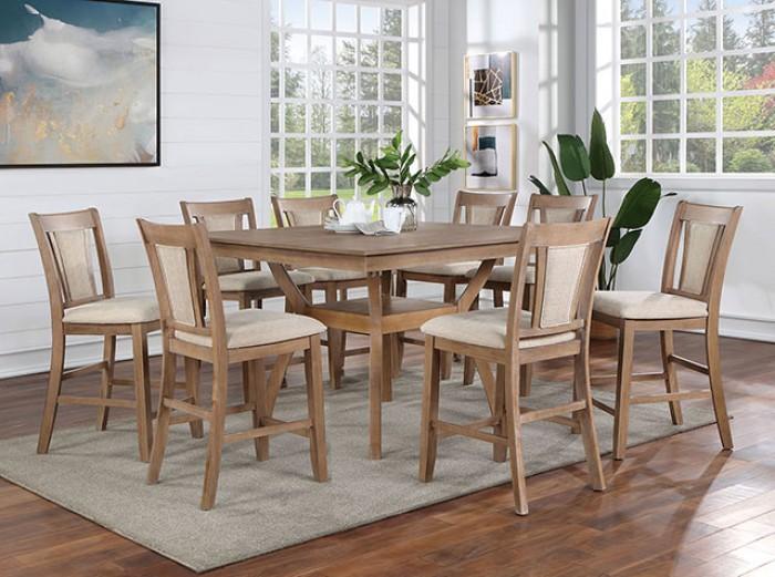 

    
Transitional Beige Solid Wood Counter Height Dining Room Set 7PCS Furniture of America Upminster CM3984NT-PT-7PCS
