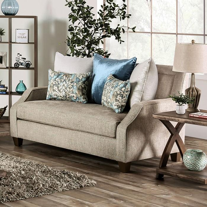 

    
Transitional Beige & Teal Chenille Loveseat Furniture of America SM2287-LV Catarina
