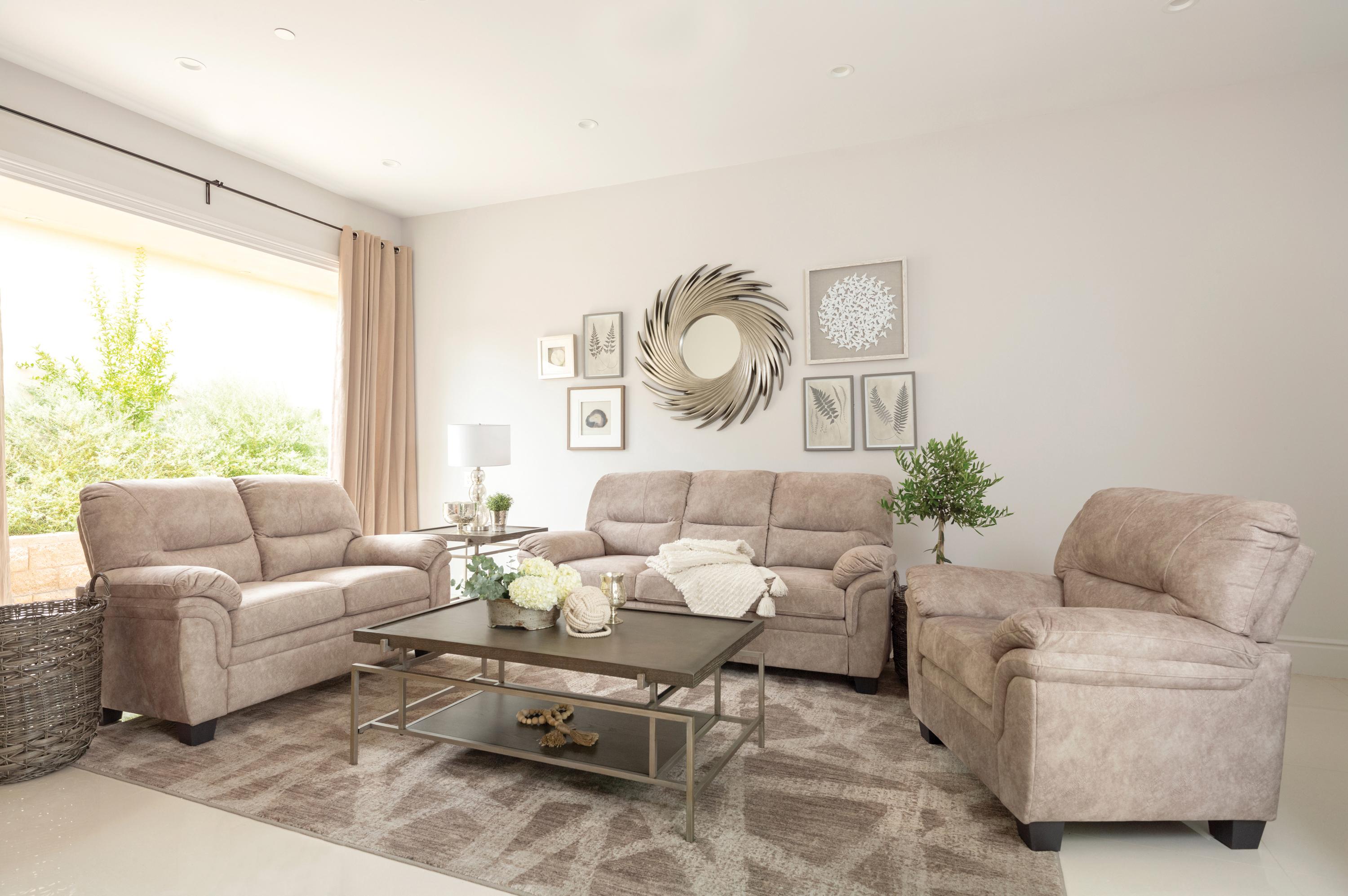 Transitional Living Room Set 509251-S3 Holman 509251-S3 in Beige Velvet